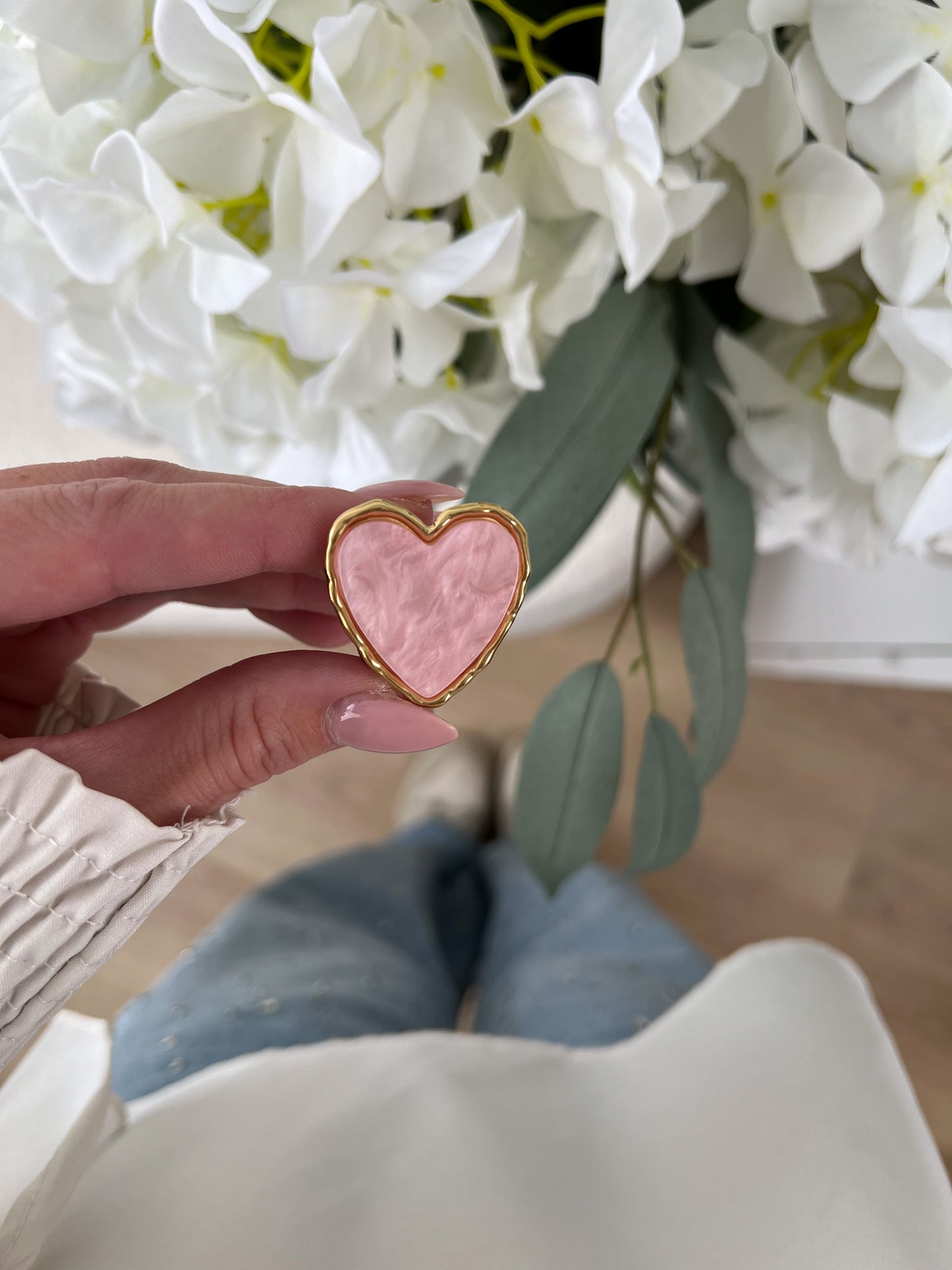 Statement ring big pink heart