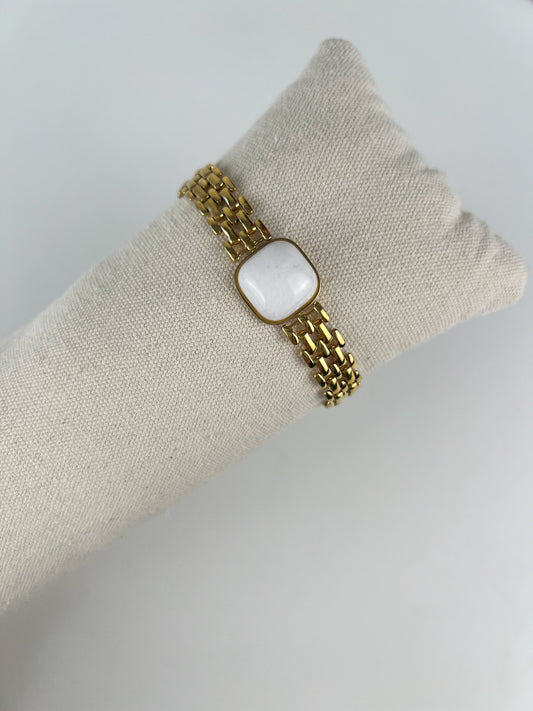 Schakel  armband met gekleurde steen
