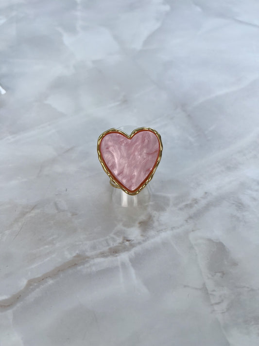 Statement ring big pink heart
