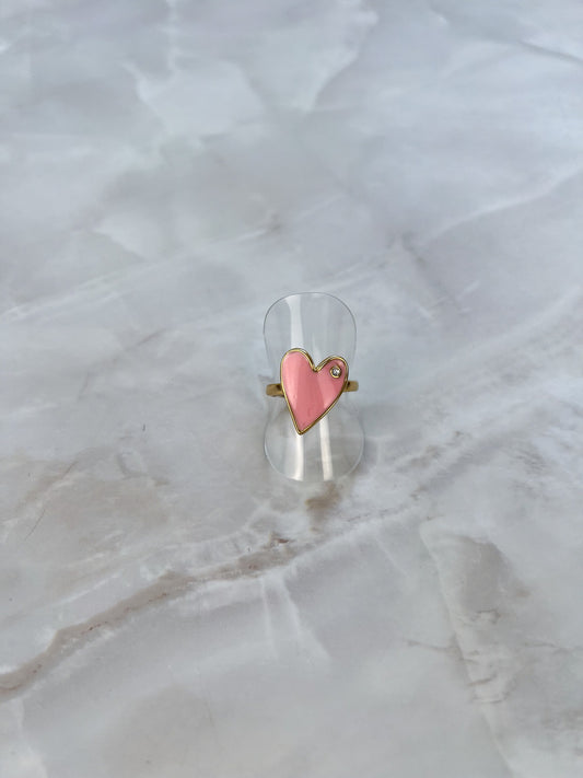 Ring met roze hartje met steentje
