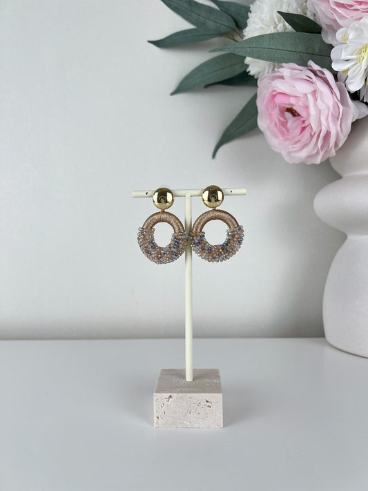 Oorbellen rond met stof en kraaltjes