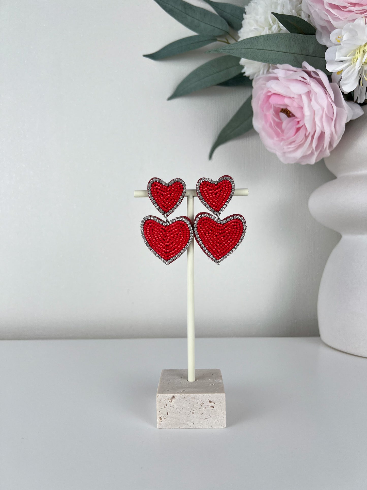 Oorbellen beaded double colour hearts