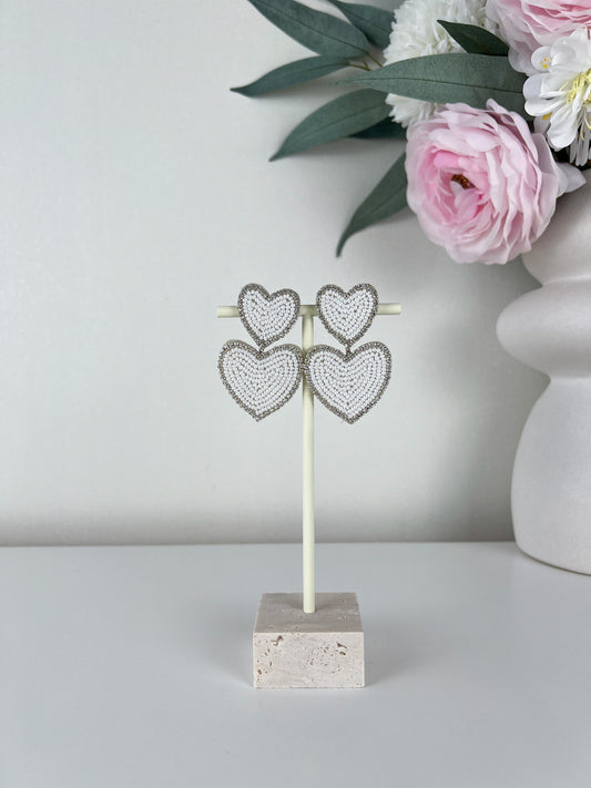 Oorbellen beaded double colour hearts