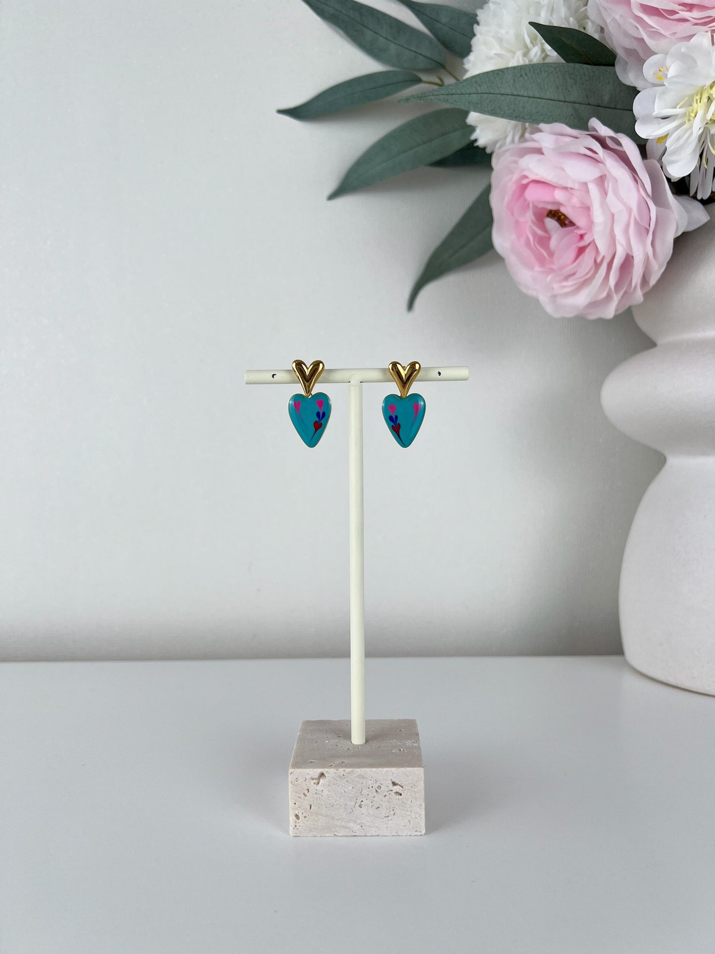 Oorbellen double lovely heart colour