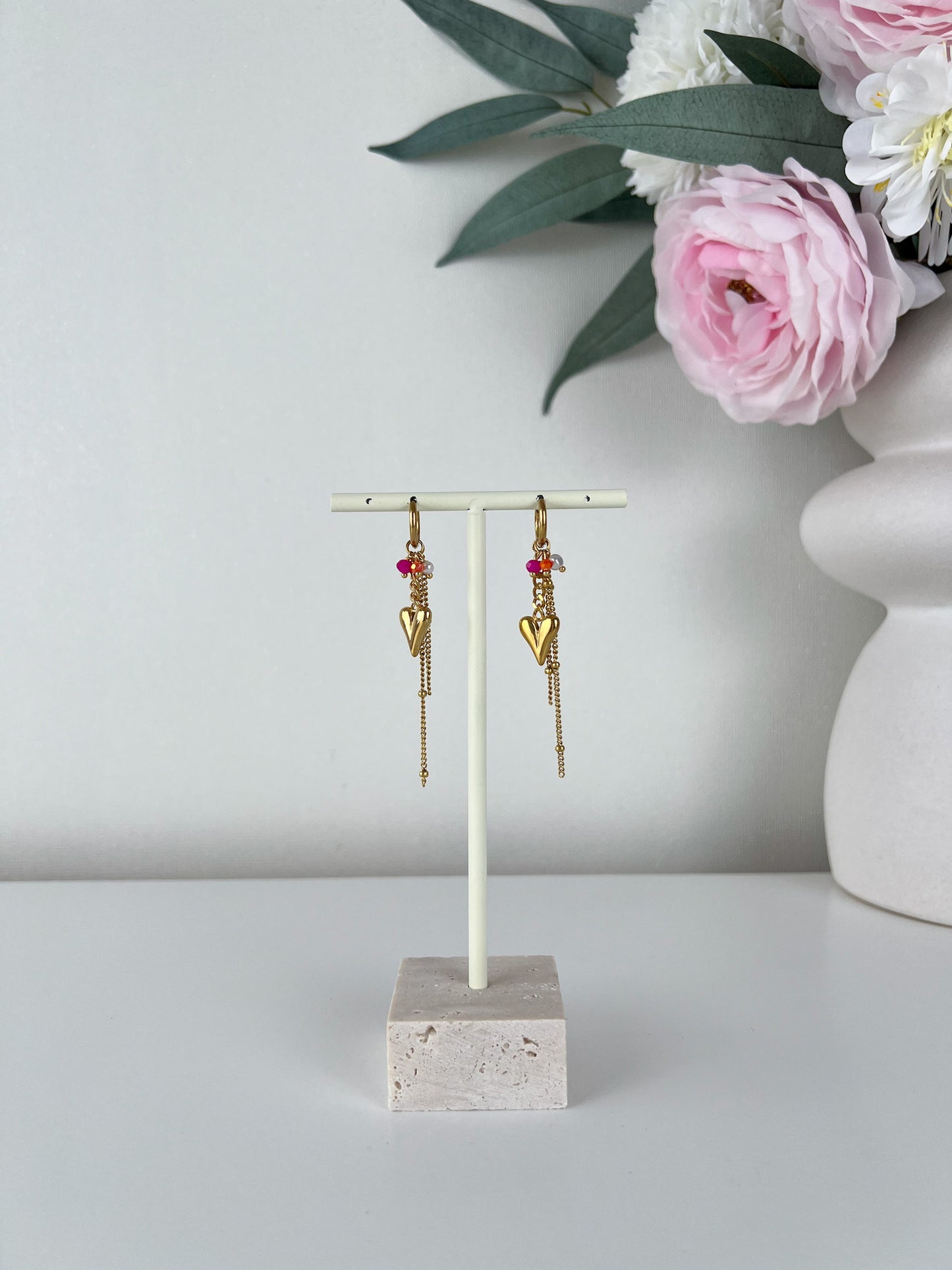 Oorbellen met schakels, kleur en lovely heart