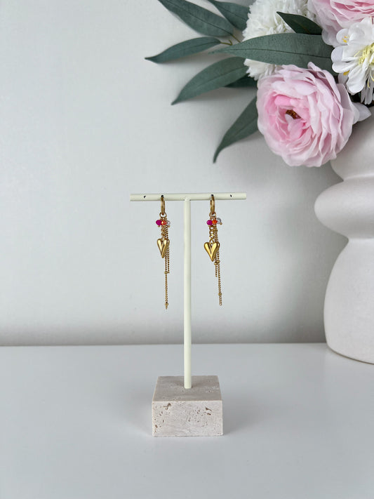 Oorbellen met schakels, kleur en lovely heart