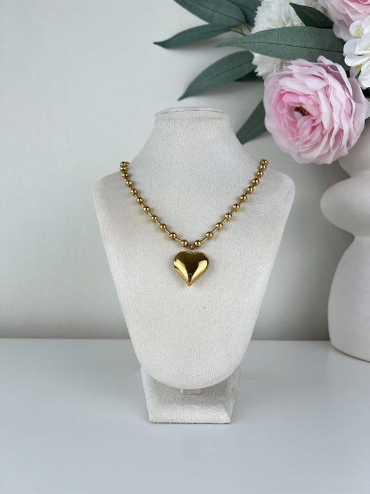 Statement ketting balletjes met groot vol hart