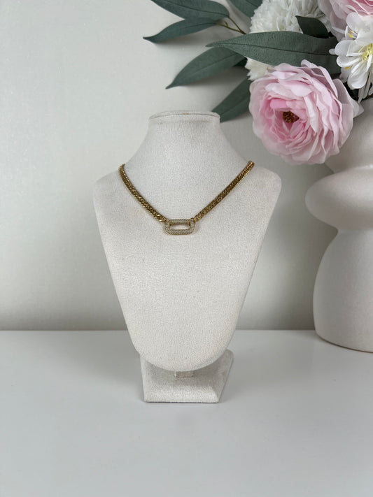 Schakel ketting met ovale strass bedel