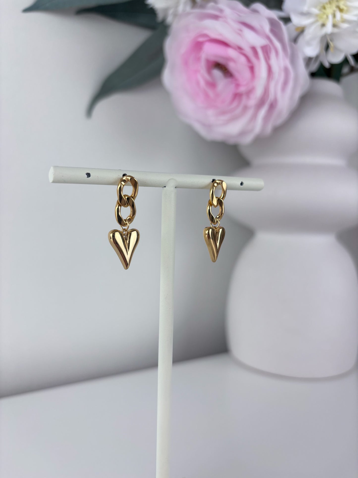 Oorbellen schakels met lovely heart