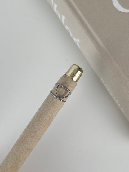 Ring open hart met strass randje
