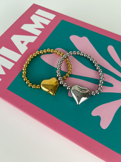Elastische armband met groot hart