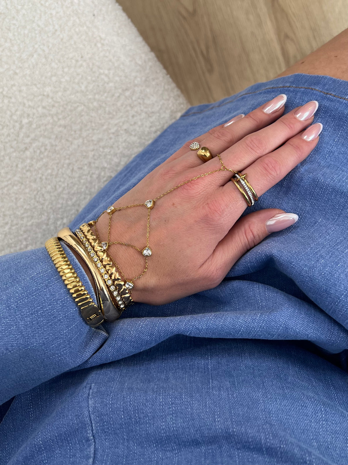 Handchain net strass hartjes