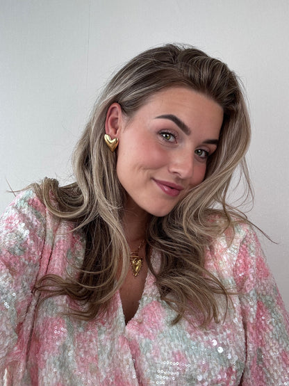 Studs oorbellen asymmetrische hart