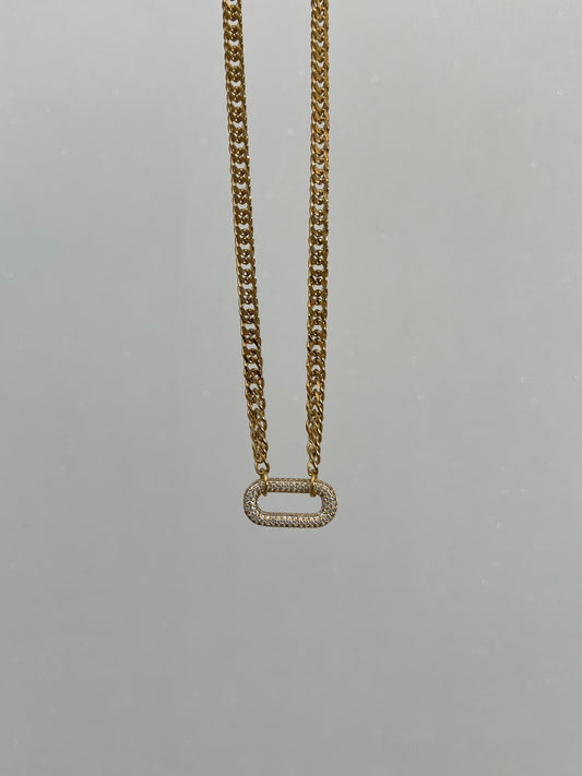 Schakel ketting met ovale strass bedel