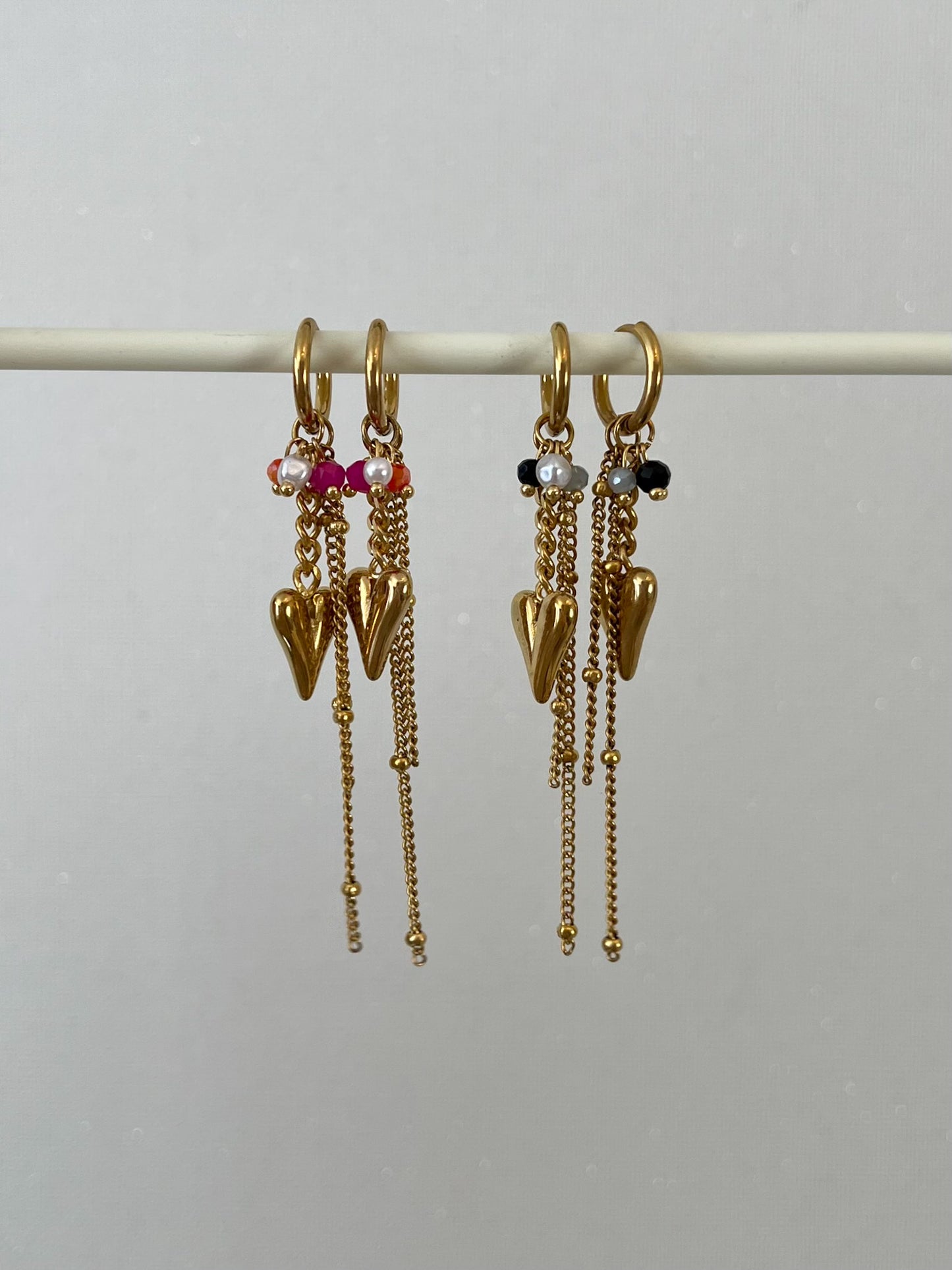Oorbellen met schakels, kleur en lovely heart