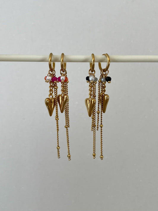 Oorbellen met schakels, kleur en lovely heart