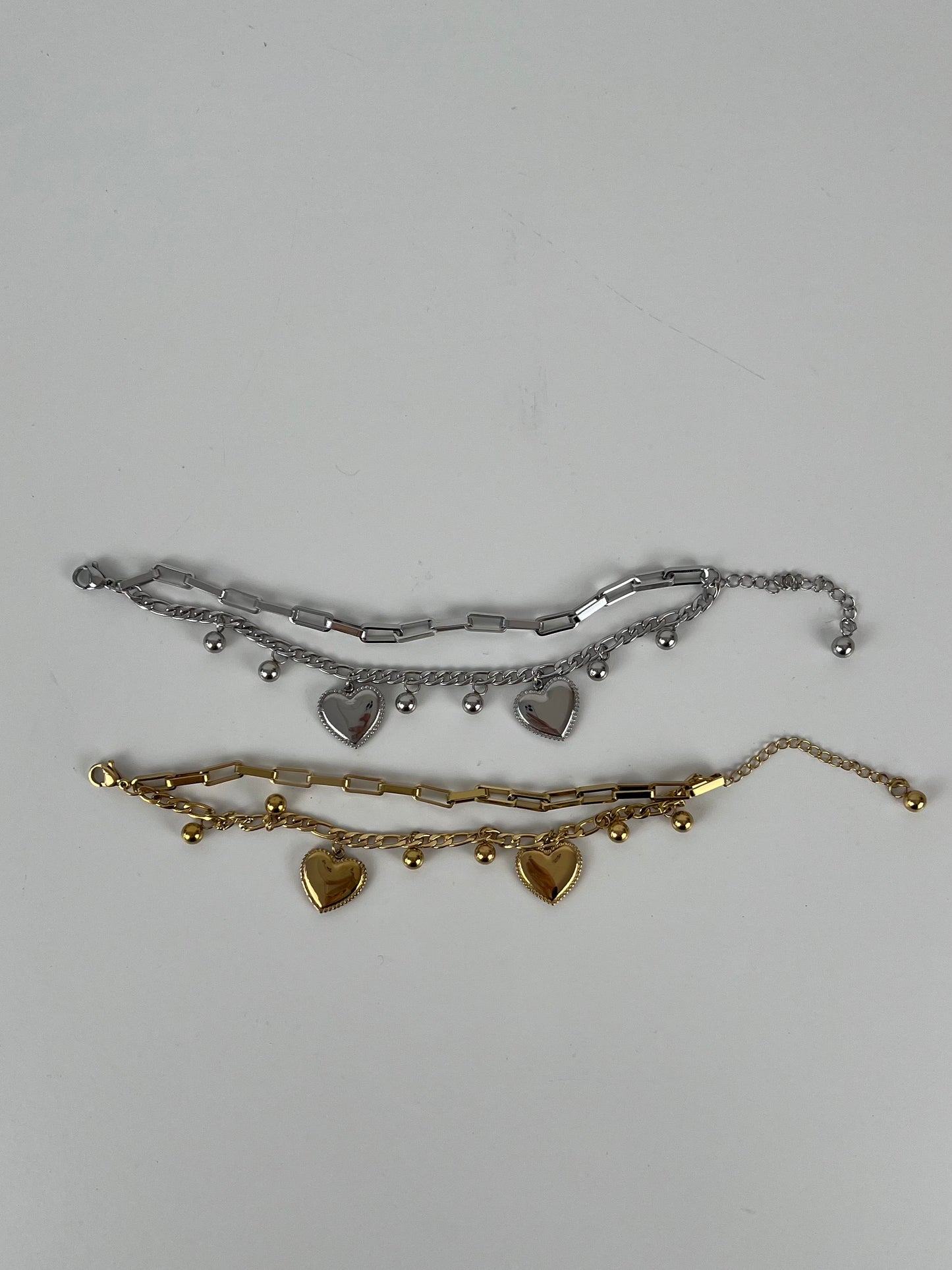 Armband 2 laags met schakels en hartjes