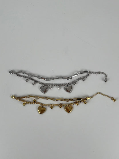 Armband 2 laags met schakels en hartjes