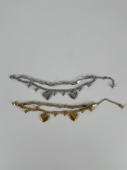 Armband 2 laags met schakels en hartjes
