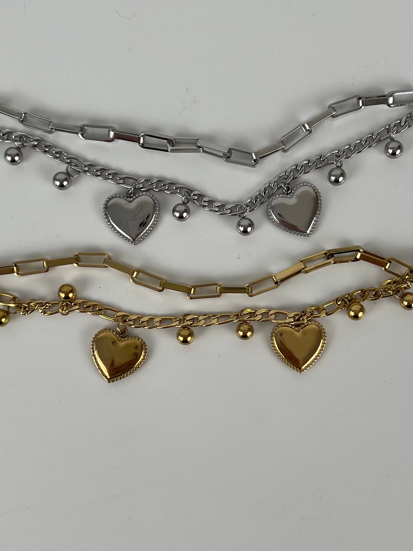 Armband 2 laags met schakels en hartjes