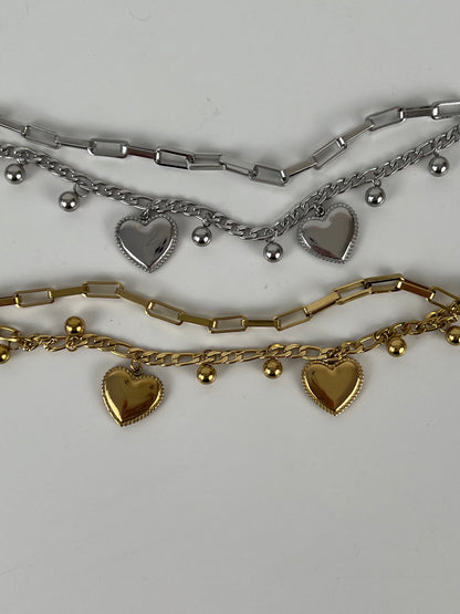 Armband 2 laags met schakels en hartjes