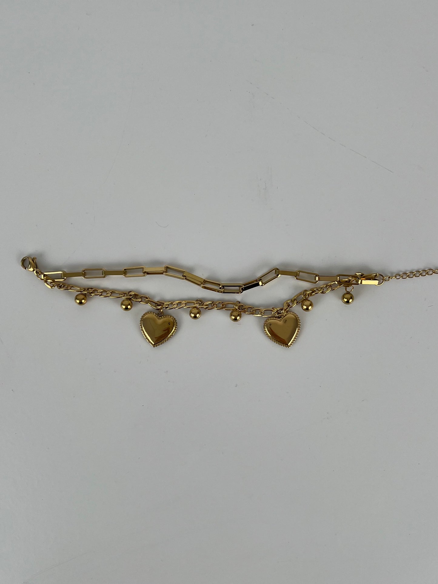 Armband 2 laags met schakels en hartjes
