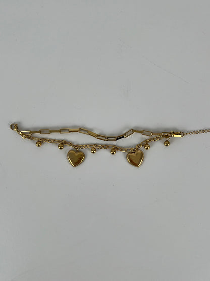 Armband 2 laags met schakels en hartjes