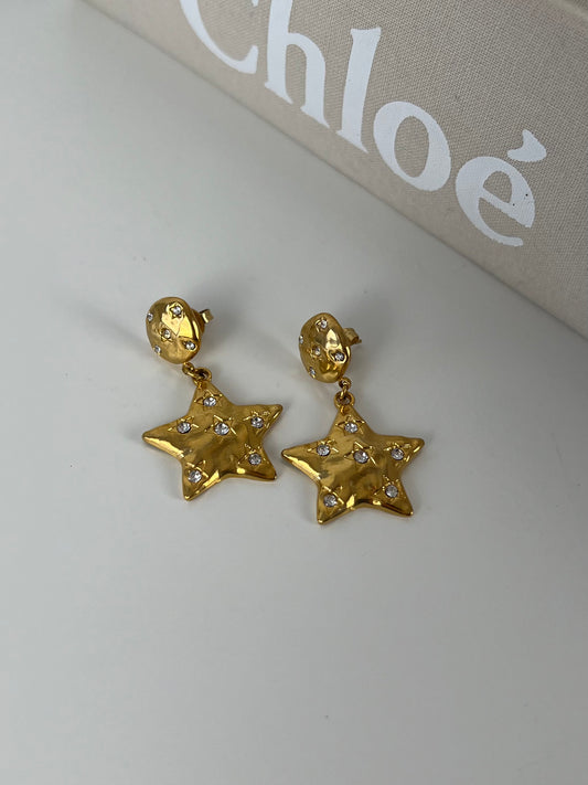 Oorbellen ster hanger met strass