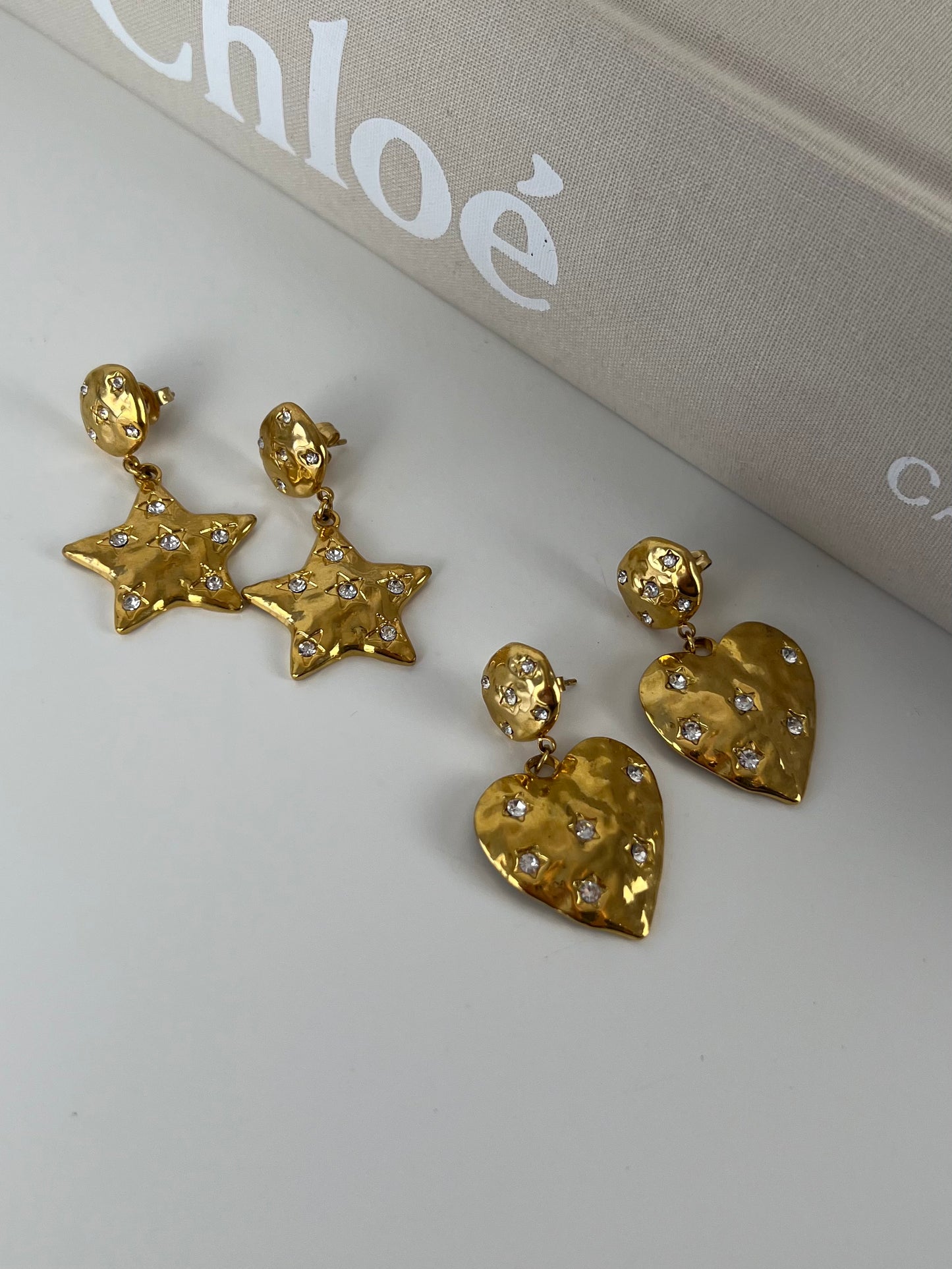 Oorbellen hart hanger met strass