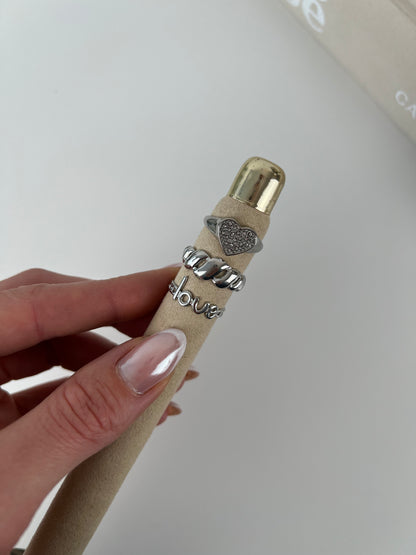 Ring hartje zilver met strass