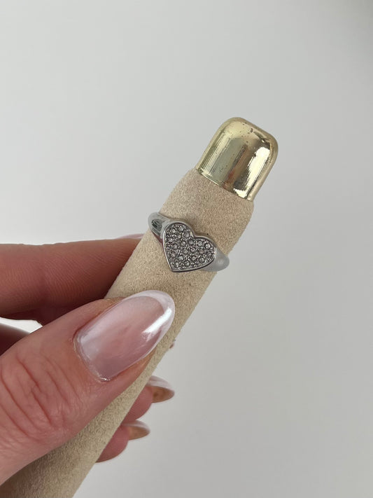 Ring hartje zilver met strass