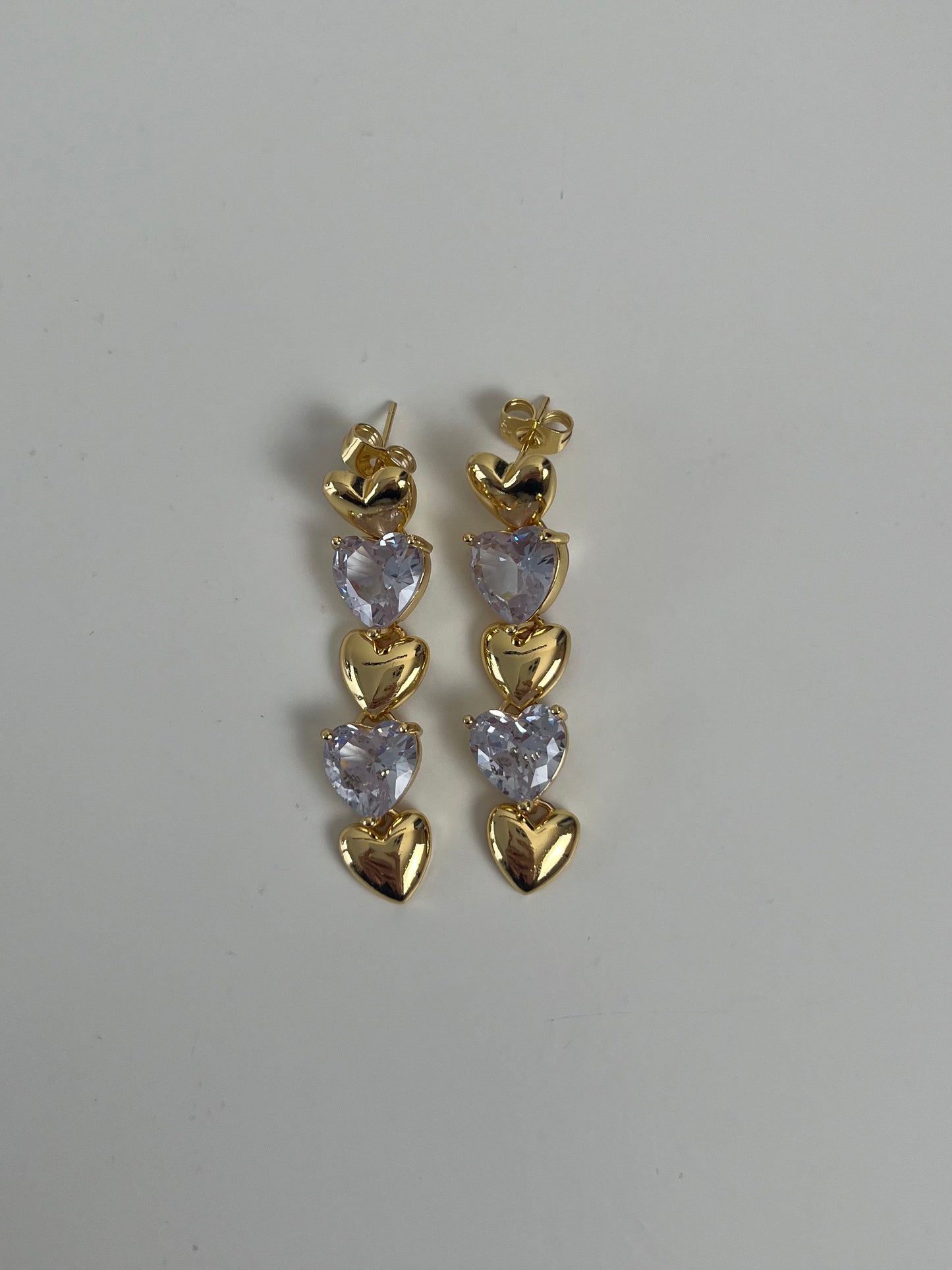 Oorbellen 5 hearts with strass hearts in a row
