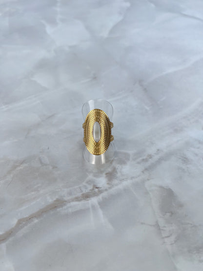 Statement ring ovaal met patroon en platte steen