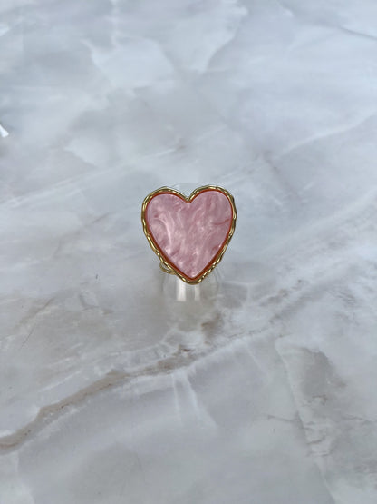 Statement ring big pink heart