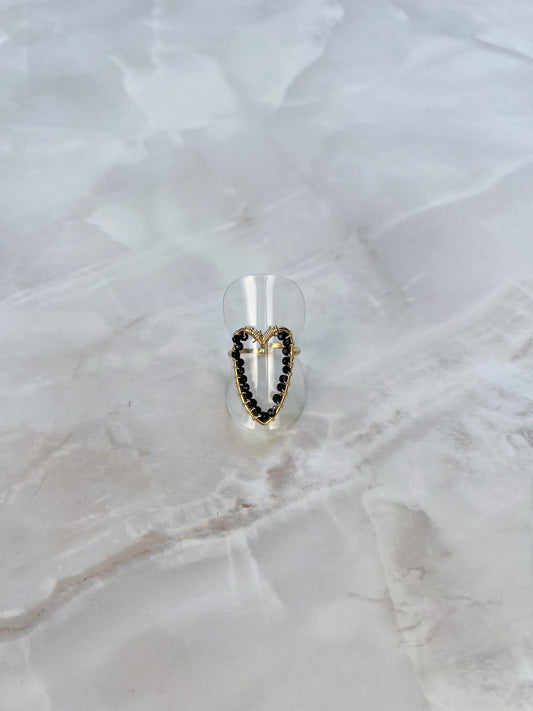 Ring groot open hart met kraaltjes