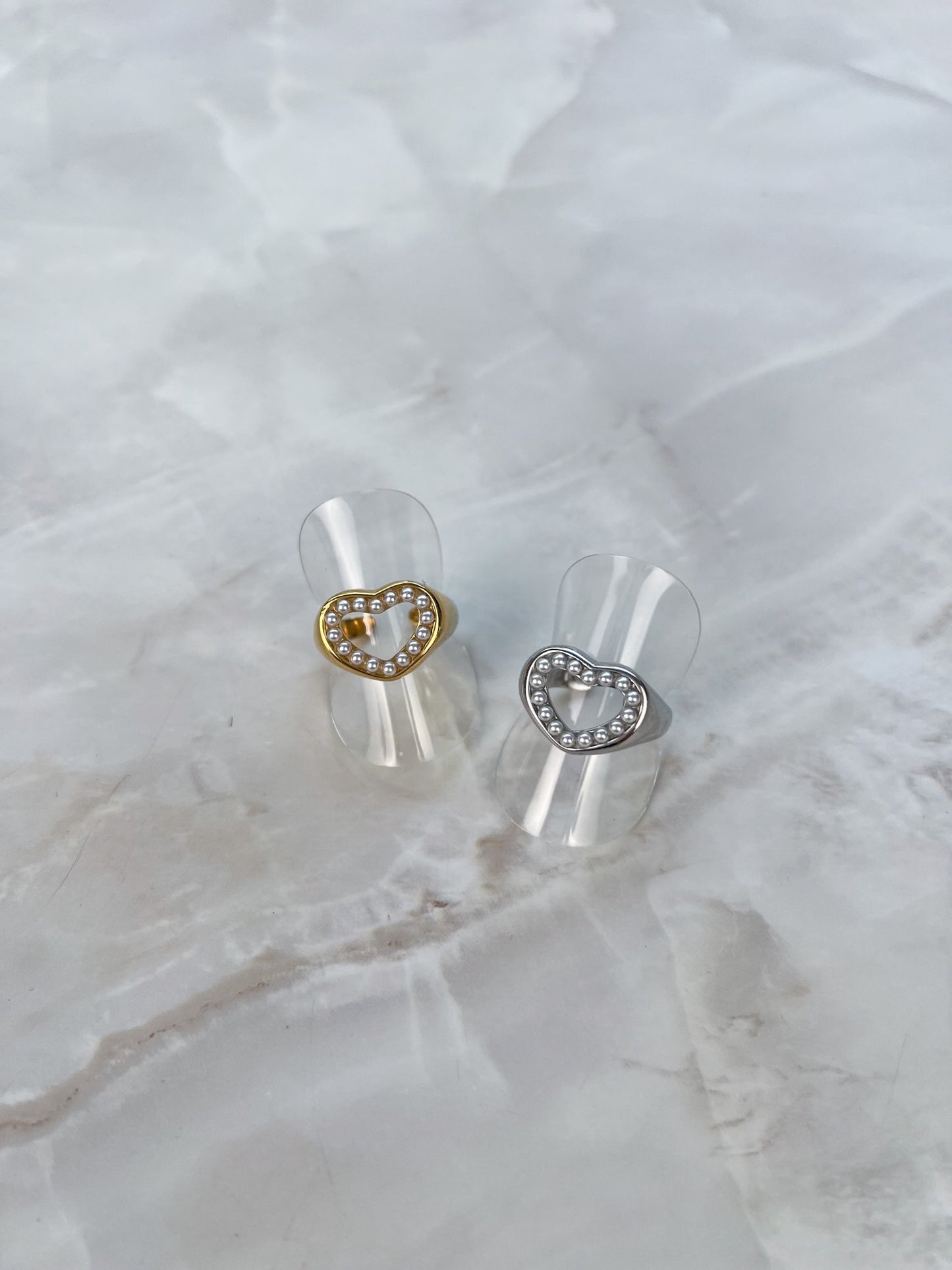 Ring open hartje met parels