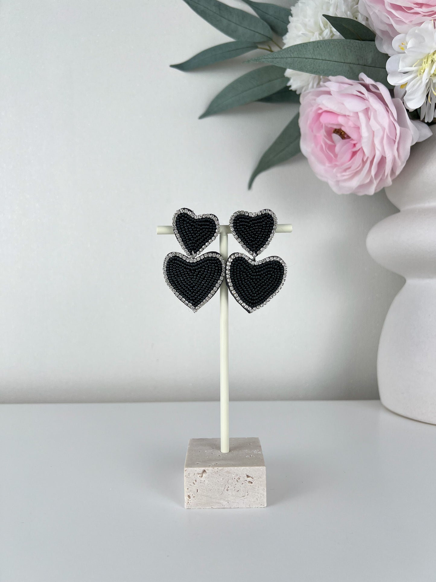 Oorbellen beaded double colour hearts