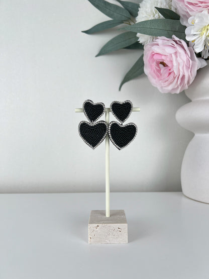 Oorbellen beaded double colour hearts