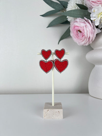 Oorbellen beaded double colour hearts