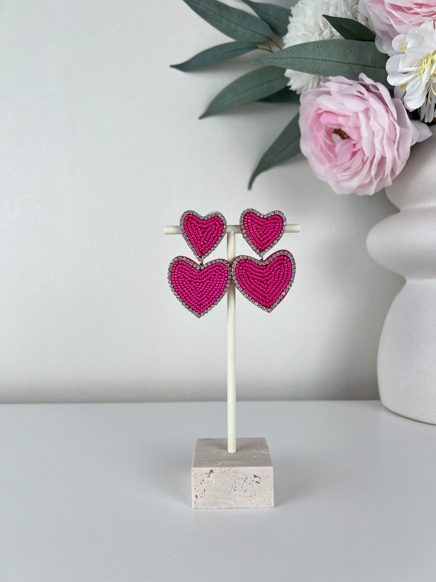 Oorbellen beaded double colour hearts