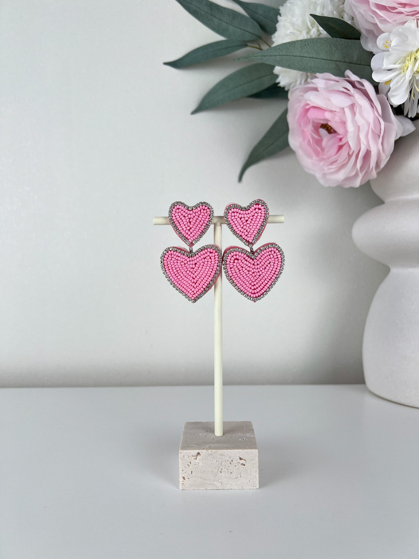 Oorbellen beaded double colour hearts