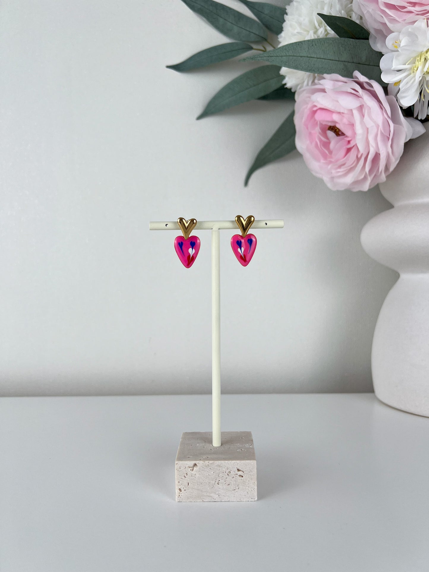 Oorbellen double lovely heart colour