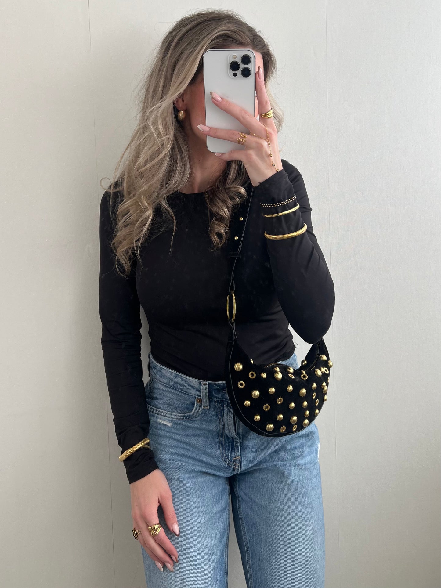 Suède schouder tas studs