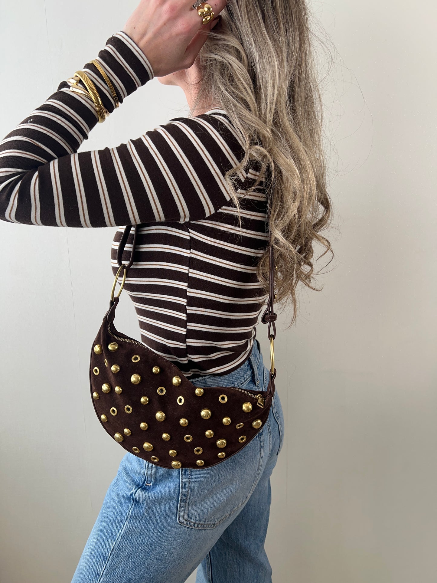 Suède schouder tas studs