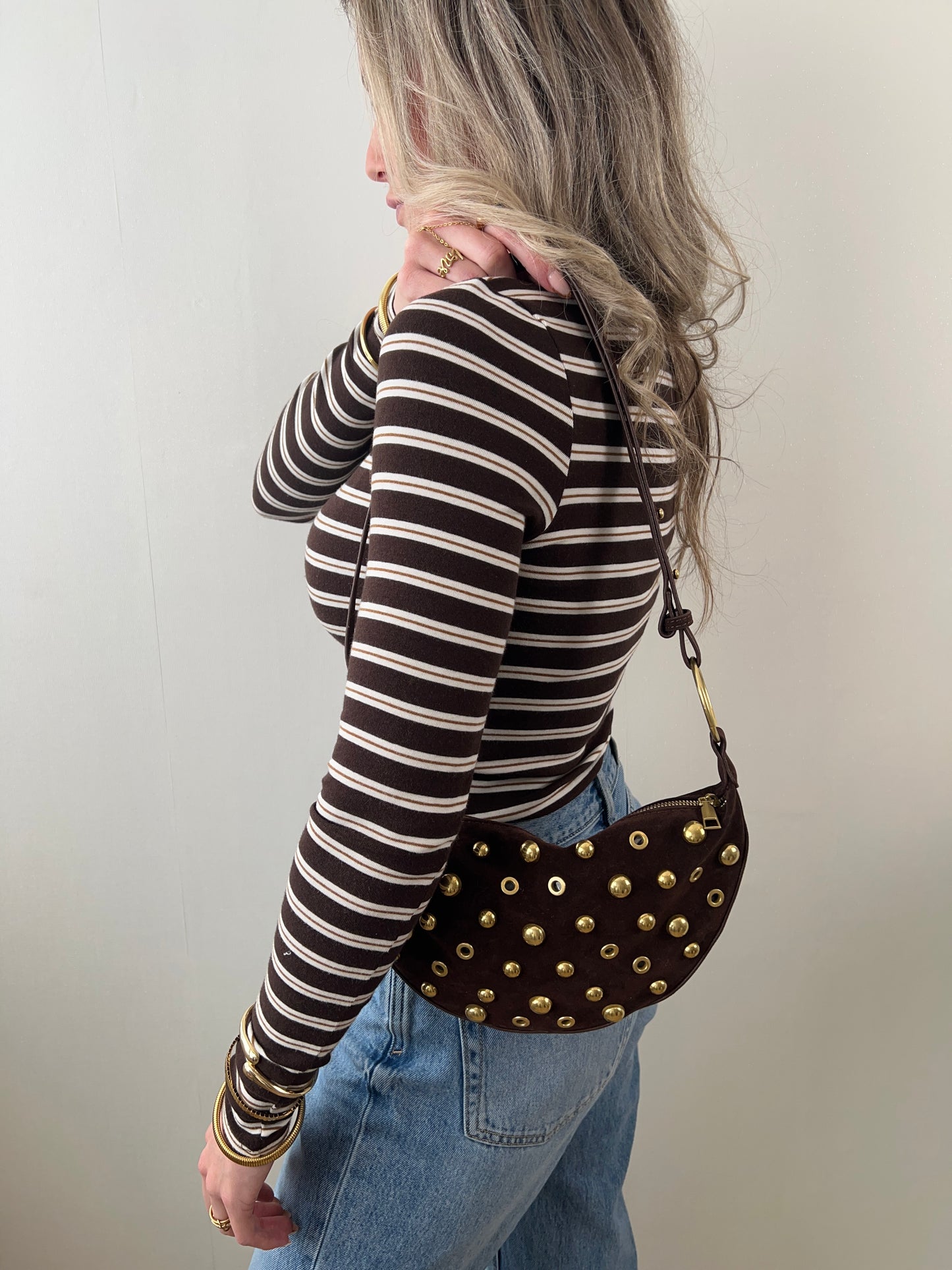 Suède schouder tas studs