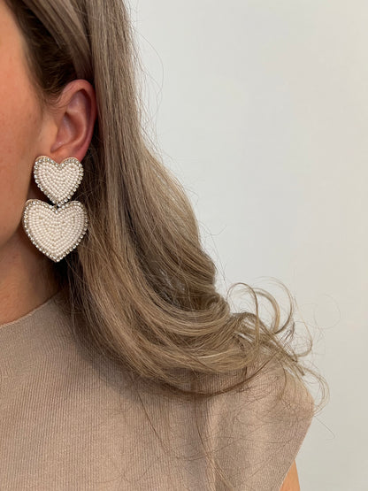 Oorbellen beaded double colour hearts