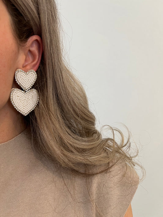 Oorbellen beaded double colour hearts